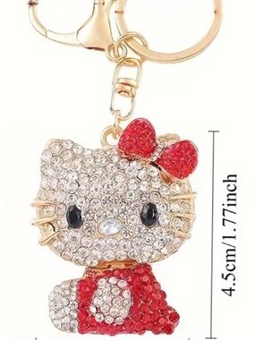 Crystal Cat with Red Bow Bag Charm